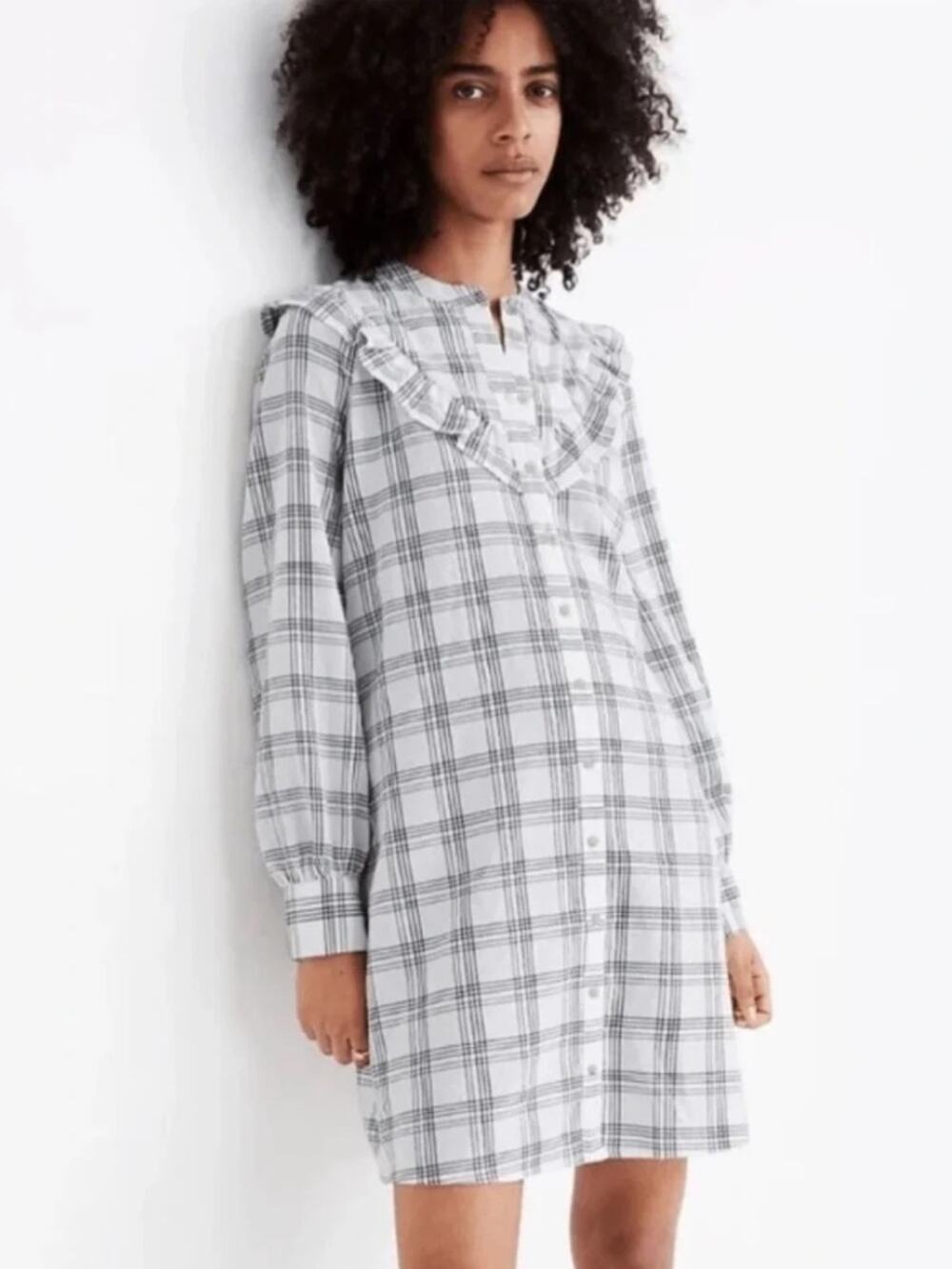 Madewell Woman’s Black Plaid Button-Front Tunic Size XL